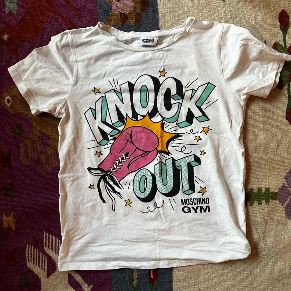 Moschino White Knock Out Gym Graphic S T-Shirt